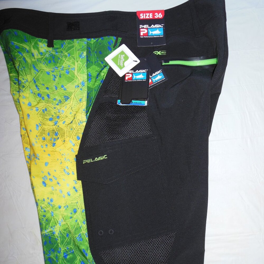 Men Pelagic FX Pro Tactical Fishing Shorts Green Printed Cargo Pockets 36 NWT